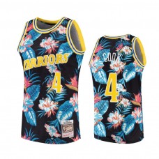 Men's Golden State Warriors #4 Quinn Cook Floral Fashion 90's Collection Black Jersey